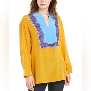TORY BURCH - Golden Claire Tunic - 100% silk top with lace trim embellishment. 6